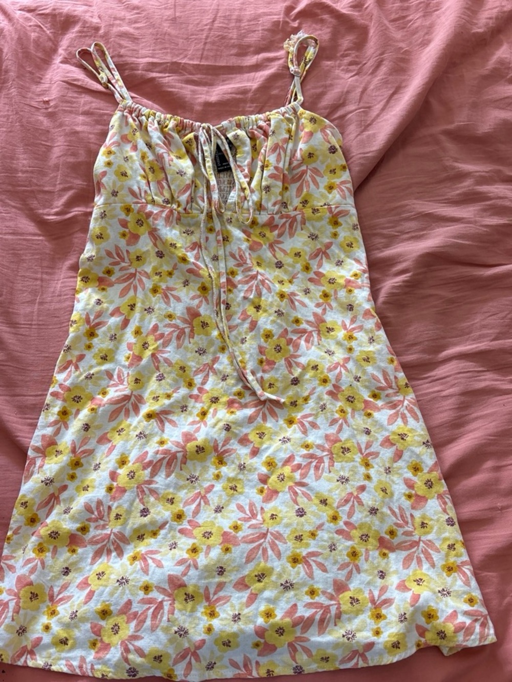 Forever 21 Yellow & Pink Floral Tie-Front Slip Dress - Picture 1 of 2